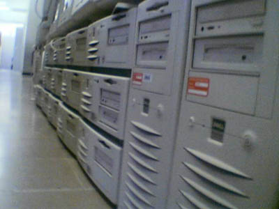 Rows of cluster machines in the Northwestern lab