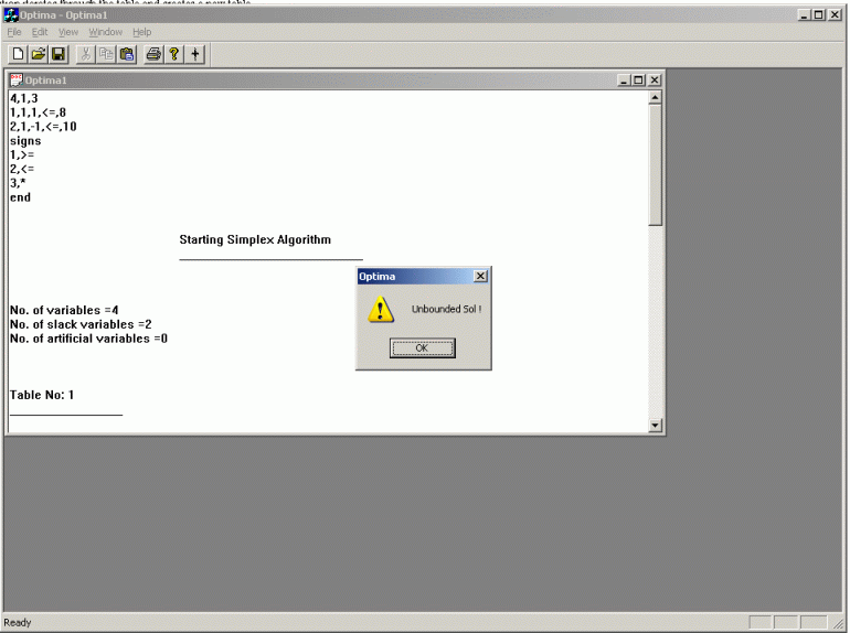 Optima linear programming solver